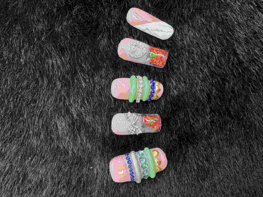 VNL-WA-006 pastel jelly bead 3D charm water-inspired custom press-on nails by Velnora